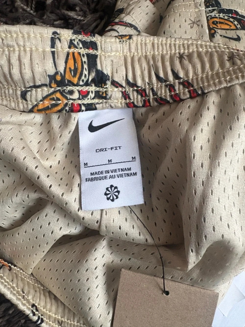 Nike Cream Mesh Shorts with Multicolor Tattoo Print Waistband
